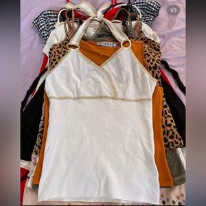 Caché top. White with gold halter top. Size M.